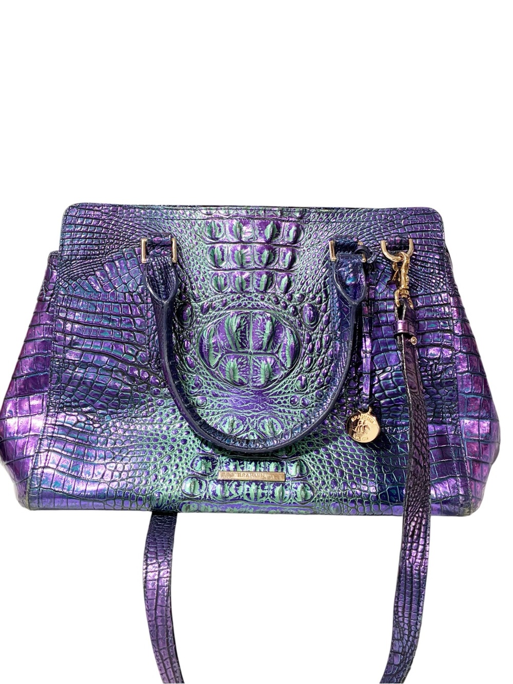 Brahmin Tia Royalty Ombre Melbourne Shoulder Tote Metallic Purple Blue Green